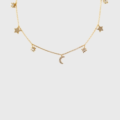 Colier argint Moon and Stars Gold
