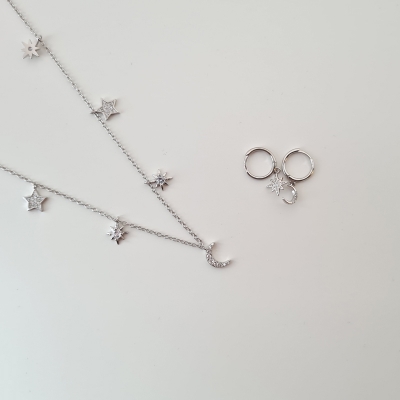Set Colier si Cercei argint Moon and Stars